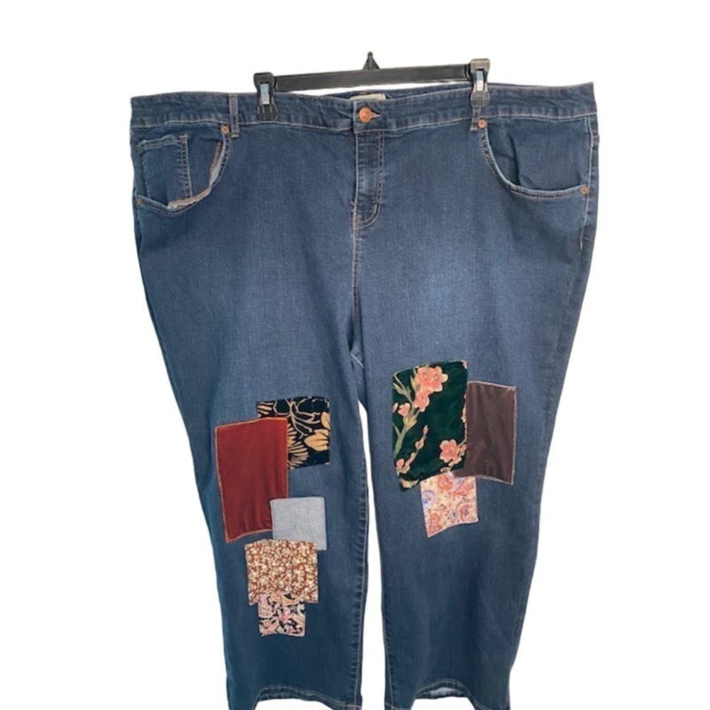 LOGO‎ by Lori Goldstein Velvet Patch Jeans Mid Rise Str Medium 28 Womens Petite